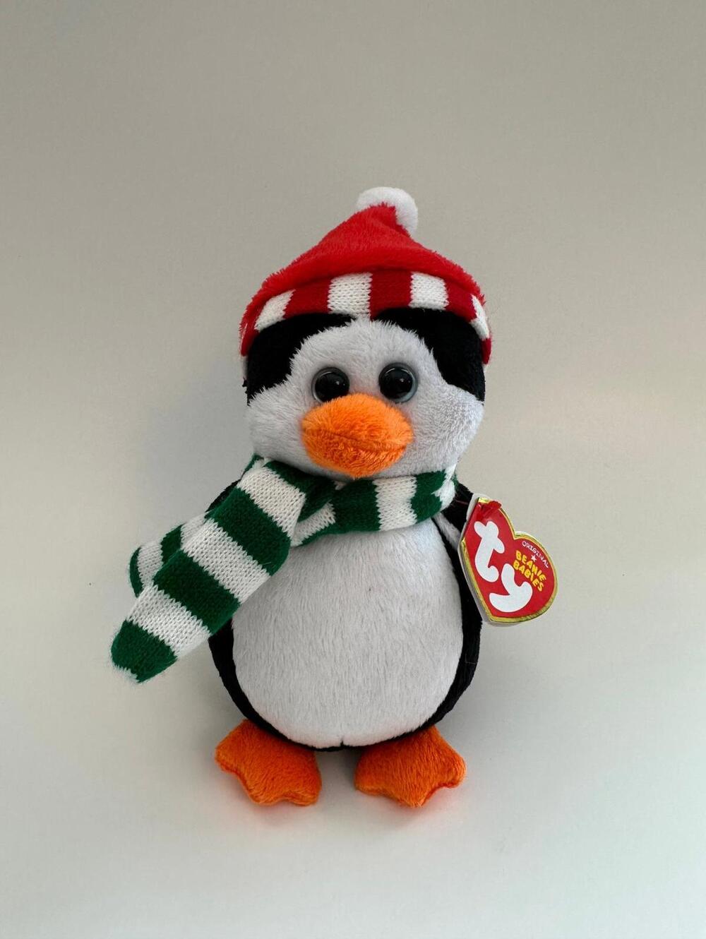 Ty Beanie Baby “Freezie” the Penguin wearing Scarf and Santa Hat (7 inch)